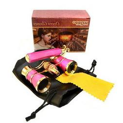 3x25 Opera Glasses Pink Binocular with Improved Optics and R